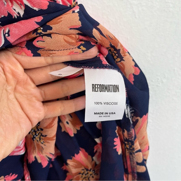 Reformation Navy and Pink Sheer Viscose Floral Mini Dress Size 0 - Picture 4 of 8